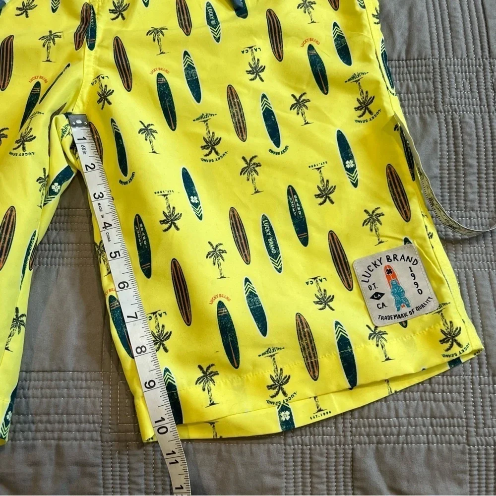 NEW Lucky Brand Boardshorts Boys Size 20 Yellow Surfboard Print Beach Swim